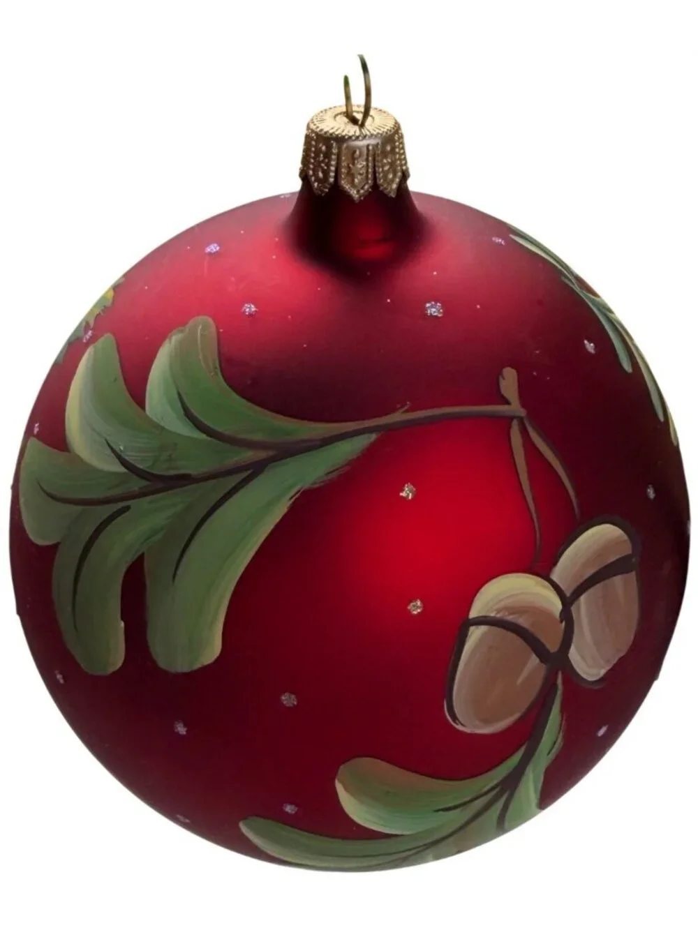 Set 2 Dillard's Glass Hand-Painted Ball Ornaments Holly Leaves & Berries 4